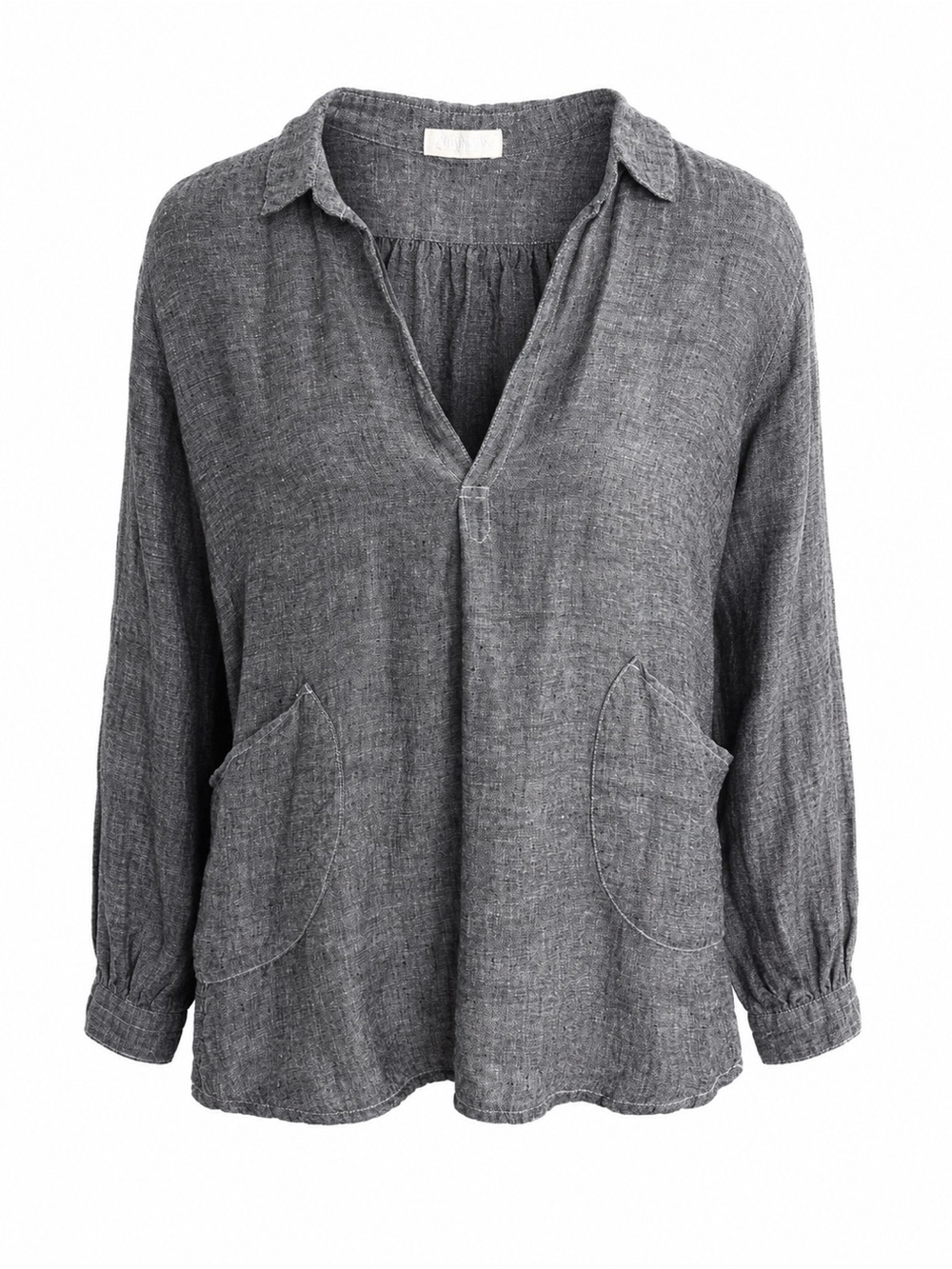 CP Shades Gray Linen Long Sleeve Pocket Tunic Blouse Women's Small